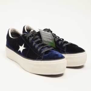 Converse One Star Blue Velvet Platforms